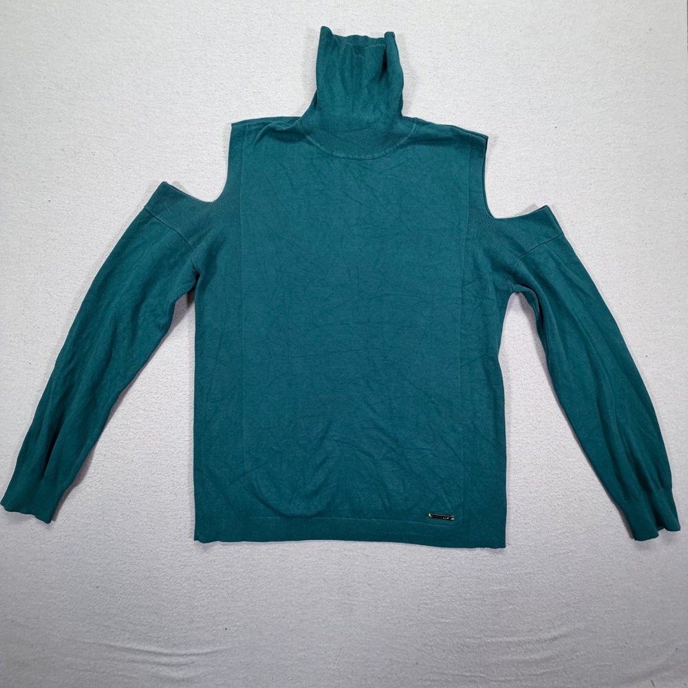 Jones‎ New York Cold Shoulder Sweater Womens S Good Teal Turtleneck Cut Out